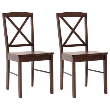 Set of 2 Cross Back Wood Chairs, All Johan Walnut