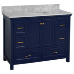 Kitchen Bath Collection - Paige 48" Bathroom Vanity, Royal Blue, Carrara Marble - The Paige: beadboard styling for the modern bathroom. The decorative wood paneling adds a subtle beachy flair that's hard to resist!