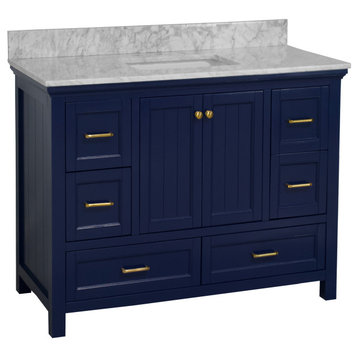 Paige 48" Bathroom Vanity, Royal Blue, Carrara Marble