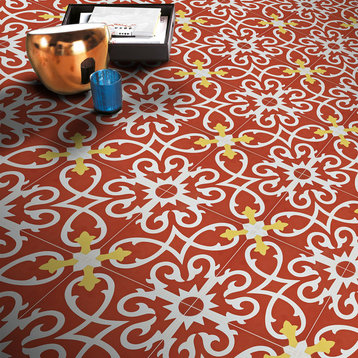 8"x8" Agadir Handmade Cement Tile, Red/Yellow, Set of 12