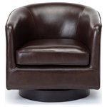 Comfort Pointe - Turner Brown Top Grain Leather Swivel Chair - Simplified profile, soft curves, and top grain leather makes the Turner swivel chair perfect for any size room.  The barrel design features pocket coil seat system for comfort all around.