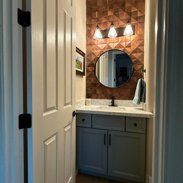 Modern Powder Room Accent Wall with Walnut 3D Wall Panels
