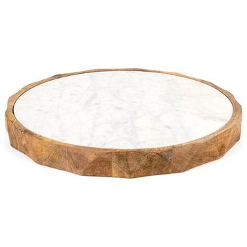 Carmelo 15" Round Marble and Wood Serving Board