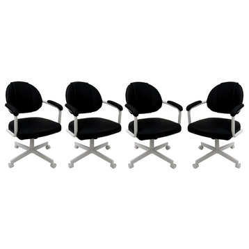 Set of 4, M-70 Swivel Tilt Dining Caster Chairs, Black Vinyl on White Chairs