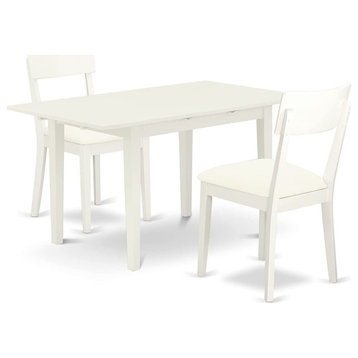 Modern Dining Set, Table With Drop Leaves & Cushioned Chairs, White, 3 Pieces