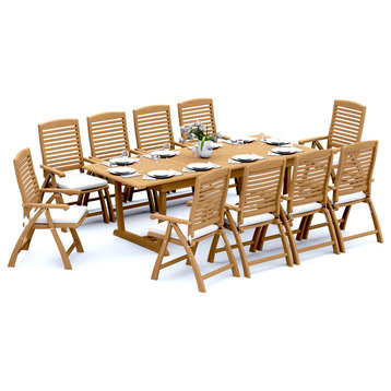 11-Piece Outdoor Teak Set: 94" Masc Rectangle Table, 10 Ashley Folding Arm Chair
