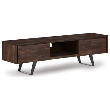 Lowry SOLID MANGO WOOD 72 inch TV Media Stand For TVs up to 80 inches, Distressed Charcoal Brown