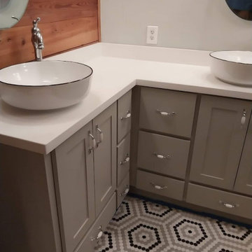 Custom L-Shaped Corner Vanity & Rustic Modern Bath