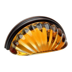Cosmas - Real Glass Cabinet Cup Pulls with 3" Centers by Cosmas, Amber Glass, Oil Rubbed - Cabinet And Drawer Handle Pulls