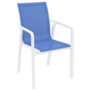 Pacific Sling Arm Chair, Set of 2, White Frame/Blue Sling