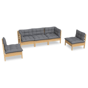 vidaXL Solid Pinewood Patio Lounge Set 5 Piece with Gray Cushions Garden Sofa