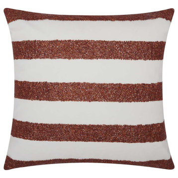 Mina Victory Beaded Stripes Red and White Outdoor Throw Pillow, 20"x20"