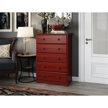 100% Solid Wood 5-Drawer Chest, Mahogany