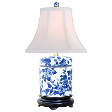 Blue and White Canton Floral Jar Lamp, 18"