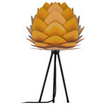 UMAGE - Aluvia Table Lamp, Saffron/Black - Modern. Elegant. Striking. The VITA Aluvia is an artistic assemblage of 60 precision-cut aluminum leaves, overlapping each other on a durable polycarbonate frame. These metal leaves surround the light source, emitting glare-free, ambient light.  The underside of each leaf is painted white for increased light reflection, and the exterior is finished in one of six designer colors. Available in two sizes, the Medium (18.9"h x 23.3"w) can be used as a pendant or hanging wall lamp, while the Mini (11.8"h x 15.7"w) is available as a pendant, table lamp, floor lamp or hanging wall lamp. Hang it over the dining table, position it in a corner, or use as a statement piece anywhere; the Aluvia makes an artistic impact in any room.