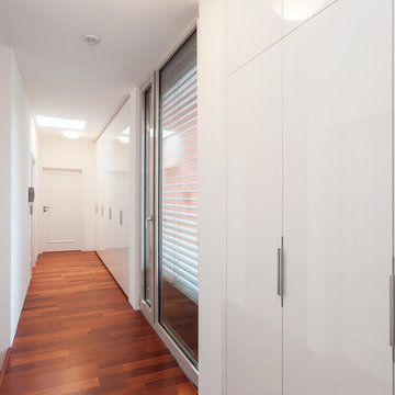 Modern interior with white high gloss lacquer