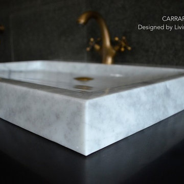 TROUGH SINK CARRARA WHITE MARBLE 27-INCH VESSEL SINK FOR BATHROOM - CARRARA
