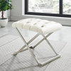 Stainless Steel and Velvet Bench, Ivory/Silver