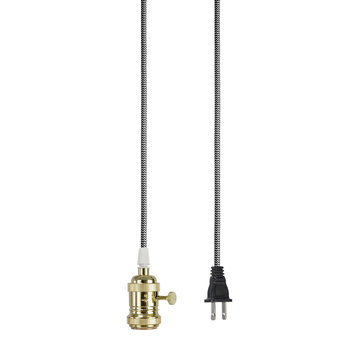 21007-1, 1-Light Plug-in Hanging Socket Pendant Fixture, Polished Brass Socket