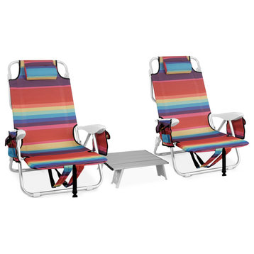 Folding Beach Chairs 2 Pack & Aluminum Table Set, Tropical Stripe