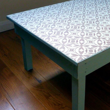 Wallpapered coffee table surface