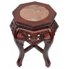 Carved Floral Oriental Plant Stand With Marble Top, 30"