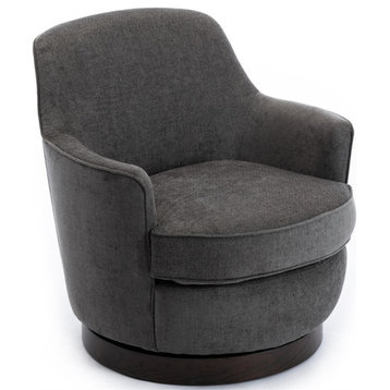 Bowery Hill Transitional Charcoal Wood Base Swivel Chair in Gray