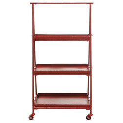 Farmhouse Bar Carts Metal 3-Tier Shelf on Casters, Red