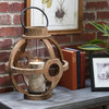 Round Lantern With Handle and Hurricane Candle Holder, Natural Brown