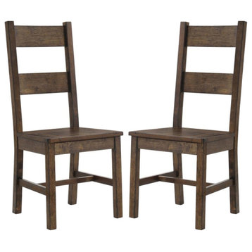 Set of 2 Wood Dining Chairs, Rustic Golden Brown