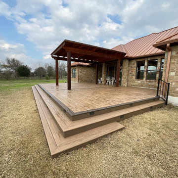 Cedar pergola and composite deck with lighting