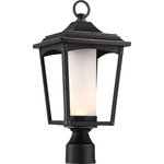 SATCO - Essex Outdoor LED Post Lantern With Etched Glass - Give the outside of your home a warm and welcoming glow and add stylish curb appeal with our Essex Outdoor Post Lantern. This light features a classic lantern shape with an open concept. The single LED bulb of this fixture casts a warm light through the cylindrical etched glass in the fixture's center, giving off the false impression of a candlelit lantern. The twist on this classic makes the Essex ideal for a traditional home or farmhouse. This fixture measures 8.25 inches wide, 8.25 inches long and 18.13 inches tall.