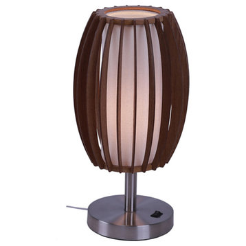 Fins Wood 1-Light Table Lamp, Satin Nickel