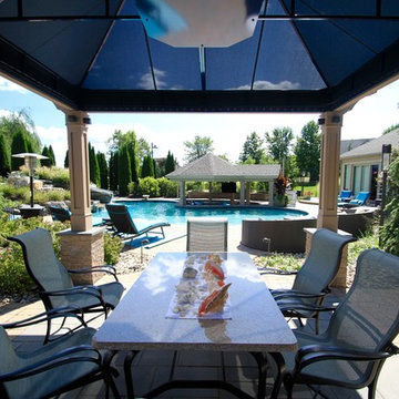 Custom Freeform Pool with Swim Up Bar and Waterslide
