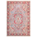 Bareens Designer Rugs - Vintage Rustic Casimira Blue/Purple Wool Rug - 6'5'' x 9'4'' - A mesmerizing addition to any decor, this brand-new hand knotted vintage wool rug featuring vibrant colors and a traditional design is made by skilled artisans capable of creating the most exceptional Persian knotted rugs. Harnessing the natural energy of the sun, each rug is organically neutralized from its original color, distressed and then saturated in an infusion of a bold vibrant color pallet to give it a fresh perspective and modern appeal. This masterpiece draws its inspiration from traditional and timeless rug designs, which provides both harmony and contrast bringing a phenomenal twist in any decor. An intricate design and exquisite coloration make this wool rug a standout piece for any room.