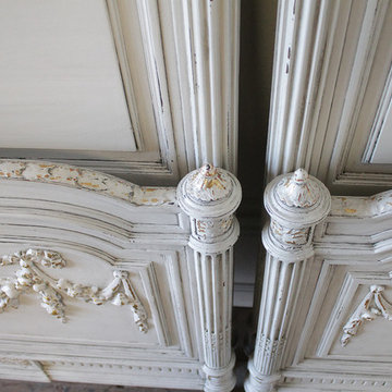 Pair of 20th Century Carved Painted Louis XVI Style French Beds with Rose Swags