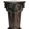 Elegantly Engraved Wooden Frame Pedestal Stand, Dark Brown