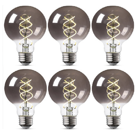 6Pack G25 LED Globe Bulb, Smoke Gray Glass, Dimmable, E26 Base, Cool White