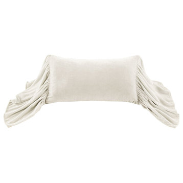 Stella Faux Silk Velvet Long Ruffled Pillow, 14"x26", Stone, 1 Piece