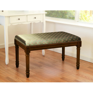 Green Dragonfly Upholstered Wooden Bench, Wood Stain Finish