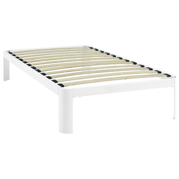 Pemberly Row Modern Platform Metal Twin Bed Frame in White Finish
