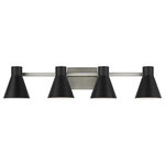 Sea Gull Lighting - Sea Gull Lighting Towner 4 Light Wall/Bath, Nickel/Black Steel - The Sea Gull Collection Towner four light vanity fixture in black provides abundant light for your bath vanity, while adding a layer of today's style to your interior design. The Towner lighting collection by Sea Gull Collection brings mid-century, retro style to the traditional circular silhouette, creating a bold statement that would accent any space in your home. The conical light shades deliver a fun design statement along with the textured cloth cords, which are adjustable for leveling. These fixtures are ideal for dining room lighting, living room lighting and kitchen lighting. The assortment includes three-, five- and seven-light chandeliers, three- and five-light cluster pendants, eight-light island pendants, one-light mini pendants, and one-light wall sconces. The Towner Collection is available in two finishes, Satin Bronze and Brushed Nickel to complete the look. All fixtures are available as ENERGY STAR"-qualified and California Title 24 compliant.