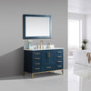 Joy Bathroom Sink Vanity Set, White Marble Top, Blue, 48"