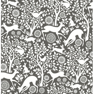 Meadow Charcoal Animals Wallpaper Bolt