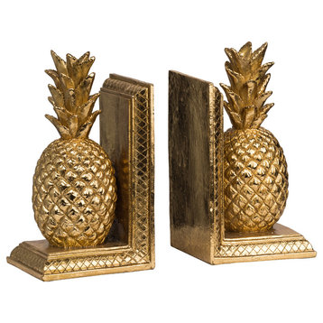 Loui Michel Gold Pineapple Bookends Set of 2 10x4x9