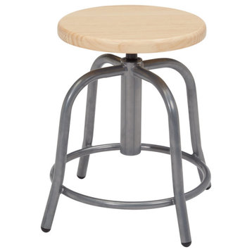 NPS 19-25" Height Adjustable Swivel Stool, Wooden Seat and Grey Frame