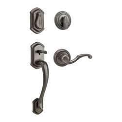 Weiser Monaco Handle Set with Maya Lever Interior, Rustic Pewter Finish - Front Doors