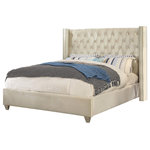 Meridian Furniture - Ames Velvet Bed, Cream, King - Elegant and eye-catching, the stunning Aiden Bed from Meridian Furniture is the perfect addition to any bedroom. Rich velvet covers the deep tufted design. A beautiful wing bed design is complimented by hand applied chrome nail head details. Strength and beauty is guaranteed with a solid wood frame and stainless steel legs.
