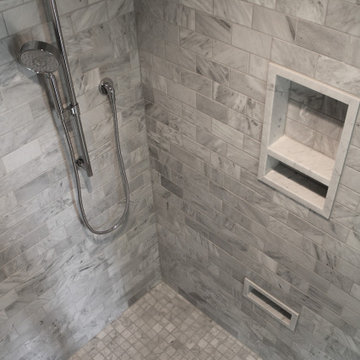 Walker Zanger Rue Pierre Gris Tiled Shower with Bianco Gioia Floor Tile by Topcu
