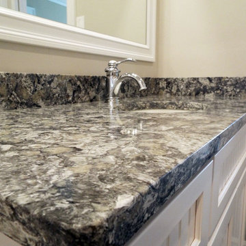 Sparkling White Bathroom with Azul Aran Granite and Porcelain
